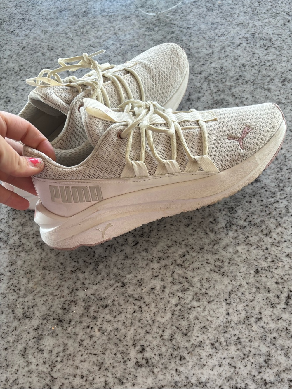 Puma Women's Light Ivory and Pale Pink Mesh Sneakers